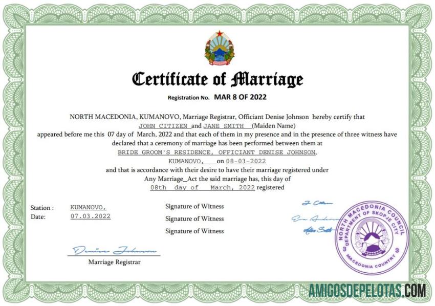 Para baixar modelo Word e PDF de certidão de casamento da Macedônia do Norte